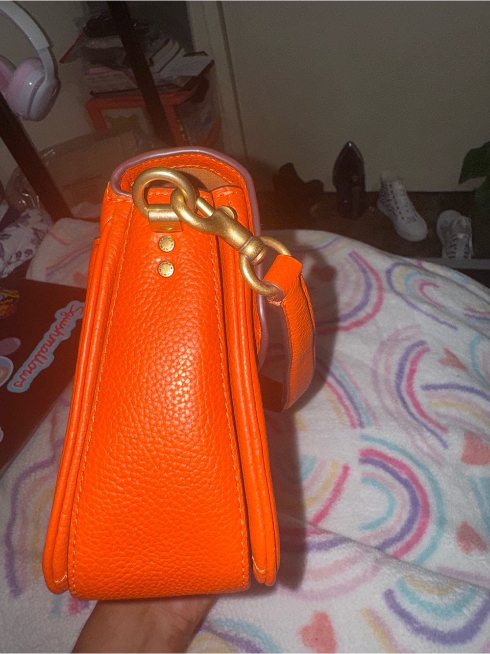 Coach Orange Pebbled Leather Crossbody with Gold Hardware - Picture 8 of 11